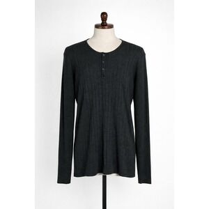 John Varvatos USA Luxe Mens XXL Charcoal Grey Ribbed Mercerized Wool Henley